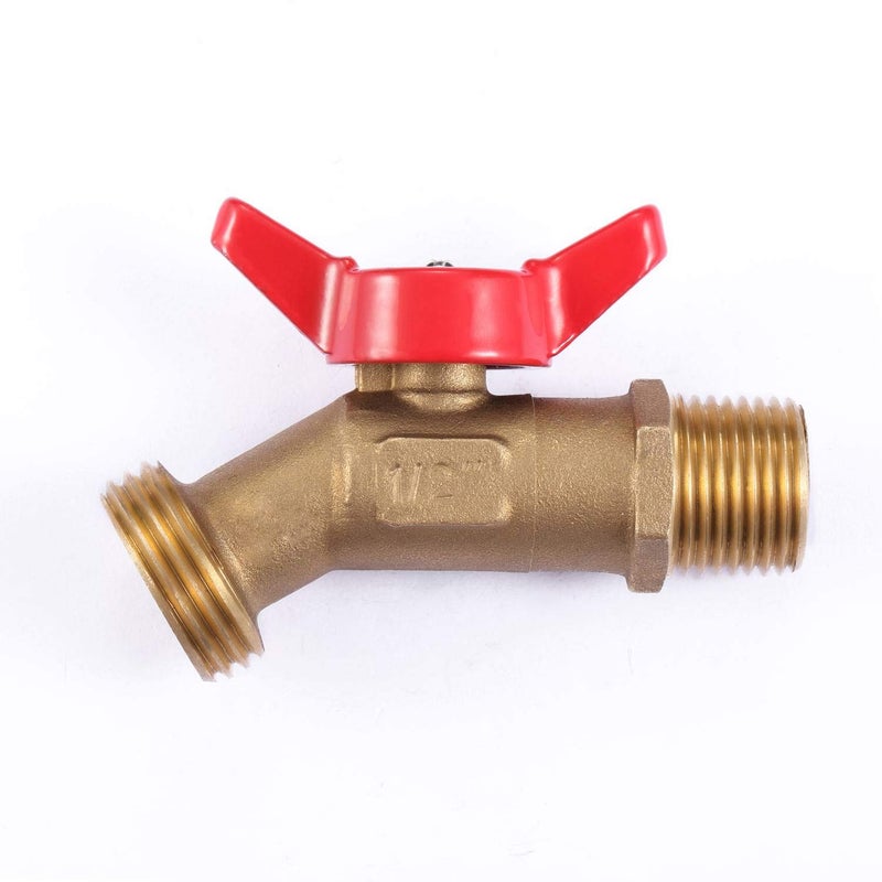 Litorange 2 PCS Heavy Duty Brass Hose Elbow Stop Valve Hose Bibb Boiler Drain 1/2" Male NPT Inlet Ã—3/4" Male GHT Threaded Garden Hose Connector Adapter Water Shut-Off Valve Faucet - Image 4
